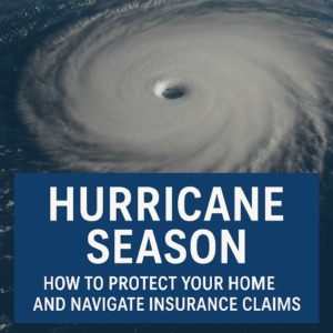 Satellite image of a hurricane over Florida with bold text reading “Hurricane Season in Kissimmee, FL – How to Protect Your Home and Navigate Insurance Claims”